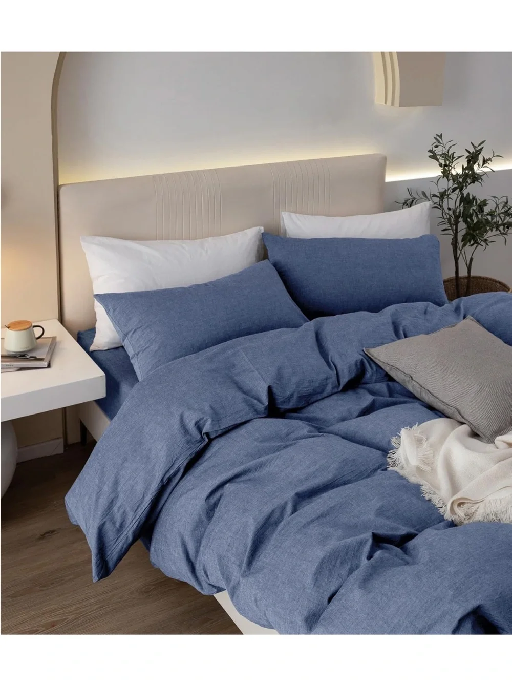 NEW JIYUAN Full Size Duvet Cover Set, 3-Piece - 100% Washed Cotton, Linen-Like